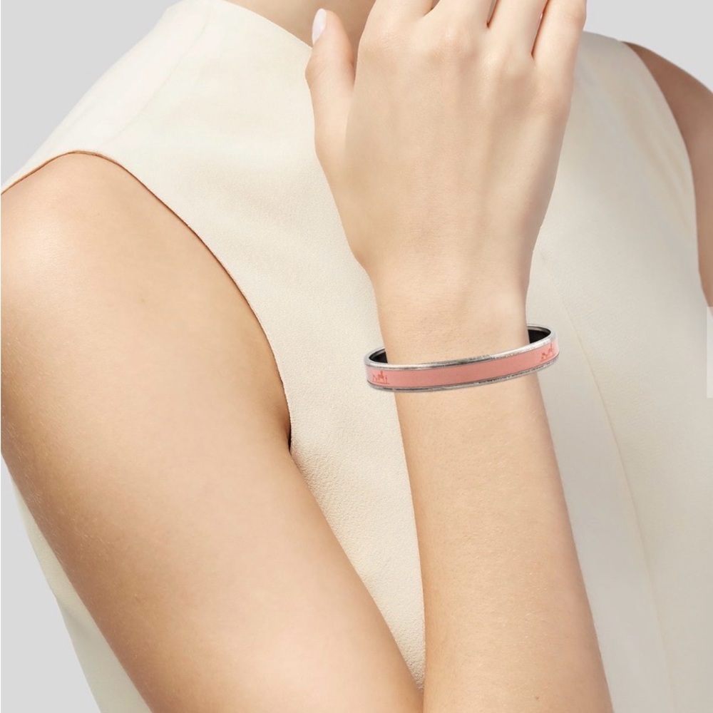 New in box, authentic Hermes Enamel pink/silver bangle Bracelet